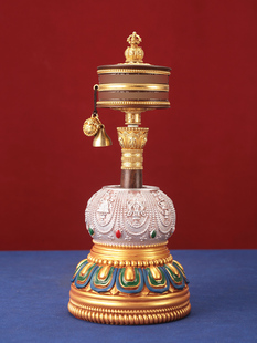 八吉祥彩绘树脂圆孔手摇底座转金筒座子锡杖彩绘底座手摇摆件3cm