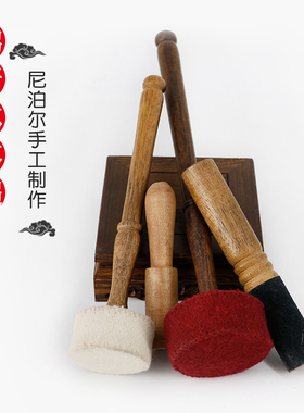 颂钵敲棒尼泊尔手工佛音碗转棒磨棒钵锤颂钵槌桃木研棒铜罄棒法器