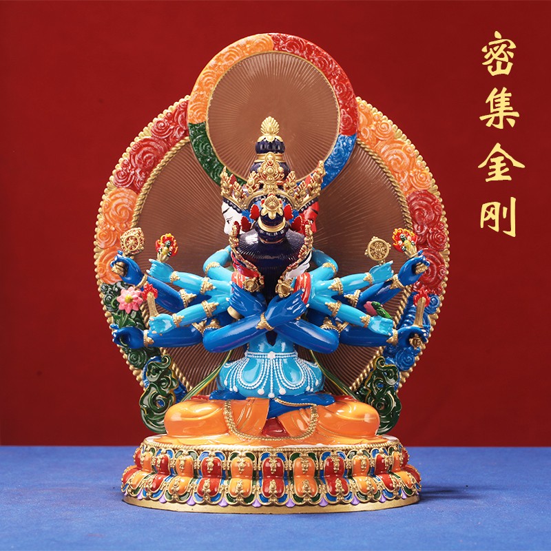 藏式纯铜西藏密集金刚加厚佛像家用供奉摆件精品全身彩绘雕像装物