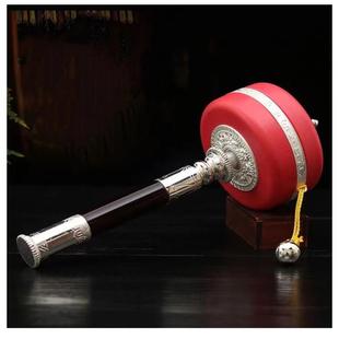 藏式转经简嘛尼扩罗观音红皮手摇转筒家用浮雕手摇双轴承转桶摆件