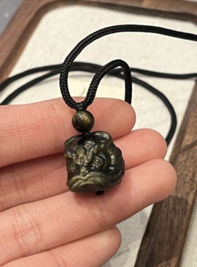 黑曜石醒狮吊坠金银曜石收藏级招财挂件好运天然吸金纳福项链