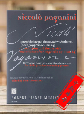 帕格尼尼 引子与主题变奏曲 小提琴和弦乐四重奏 德国朔特原版乐谱书 Paganini Introduction and Theme with Variations RL40680