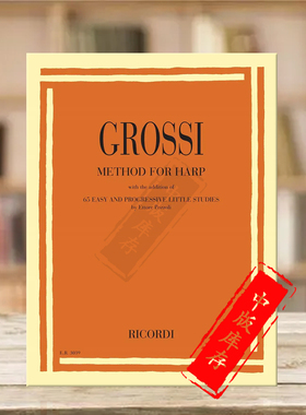 格罗西竖琴教程 65首简易和进阶小练习曲 里科尔迪乐谱书 Grossi METHOD FOR HARP Easy Progressive Little Studies