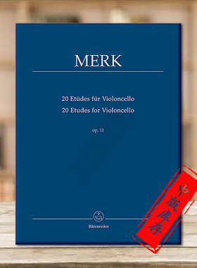 迈克 20首大提琴练习曲 op11 独奏无伴奏 德国骑熊士原版进口乐谱书 Merk Etudes for Cello BA9411