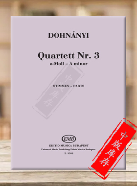 多纳伊弦乐四重奏 A小调 No3 Op33 分谱 布达佩斯原版进口乐谱书 Dohnanyi Erno Quartett A minor parts Z3588