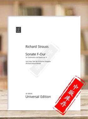 施特劳斯 大提琴奏鸣曲op6 F大调 附钢伴 维也纳UE原版乐谱书 Strauss Sonata in F major Cello and piano UE38016