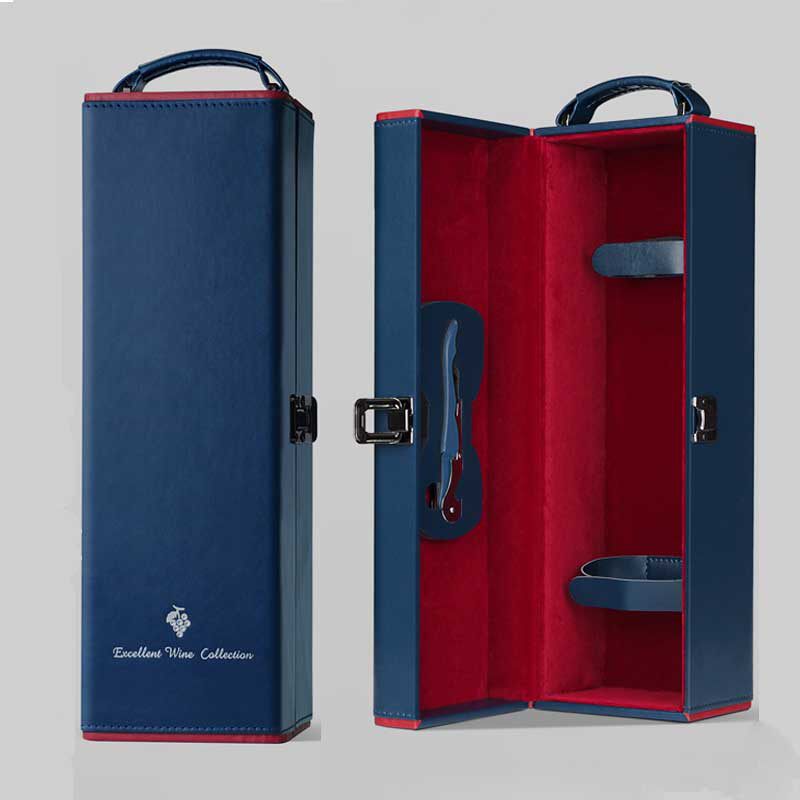 蓝色单双四六支装红酒包装礼盒1246瓶装葡萄酒皮盒皮箱盒子手提箱