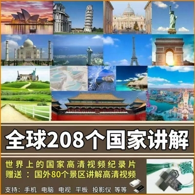 全球208个国家讲解U盘高清视频了解各国人文地理历史景观学习优盘