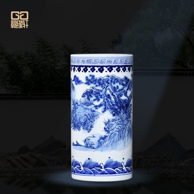 景德镇青花瓷筒 手绘复古 山水桌面花瓶笔筒新中式家居装饰工艺品,家居饰品,福桶,淘宝优惠券,粉丝福利购,淘宝优惠卷