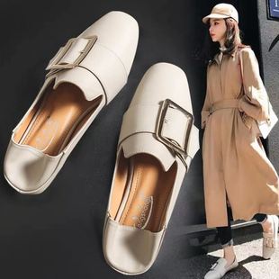 春款 软皮鞋 秋季 女款 平跟平底 2121新款 韩版 小方头女装 软底豆豆单鞋