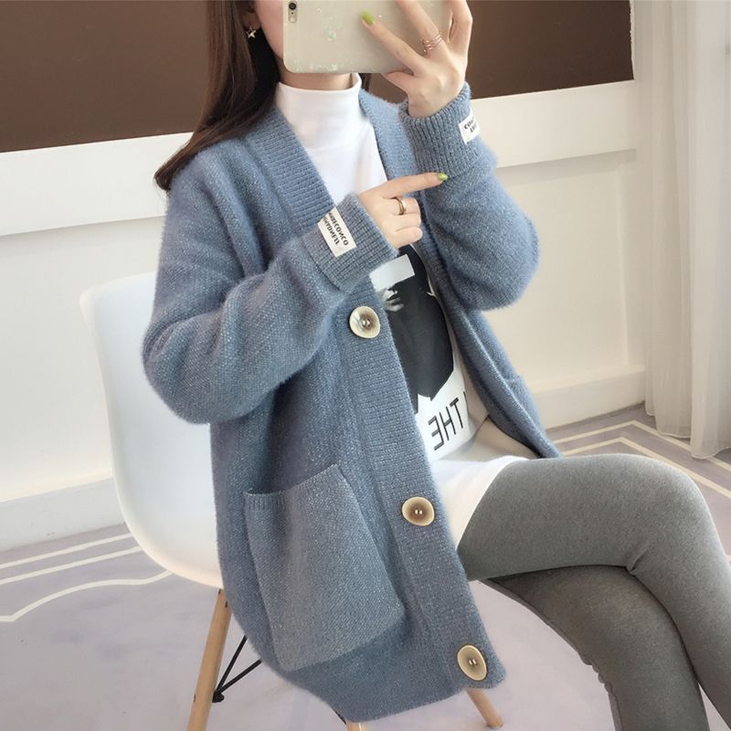 毛衣女外套衫秋冬新款韩版宽松中长款针织女开衫厚