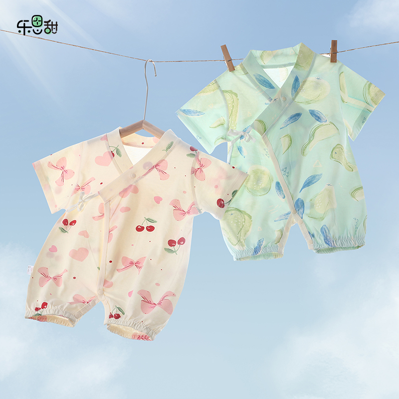 系带女宝宝短袖哈衣纯棉夏连体衣
