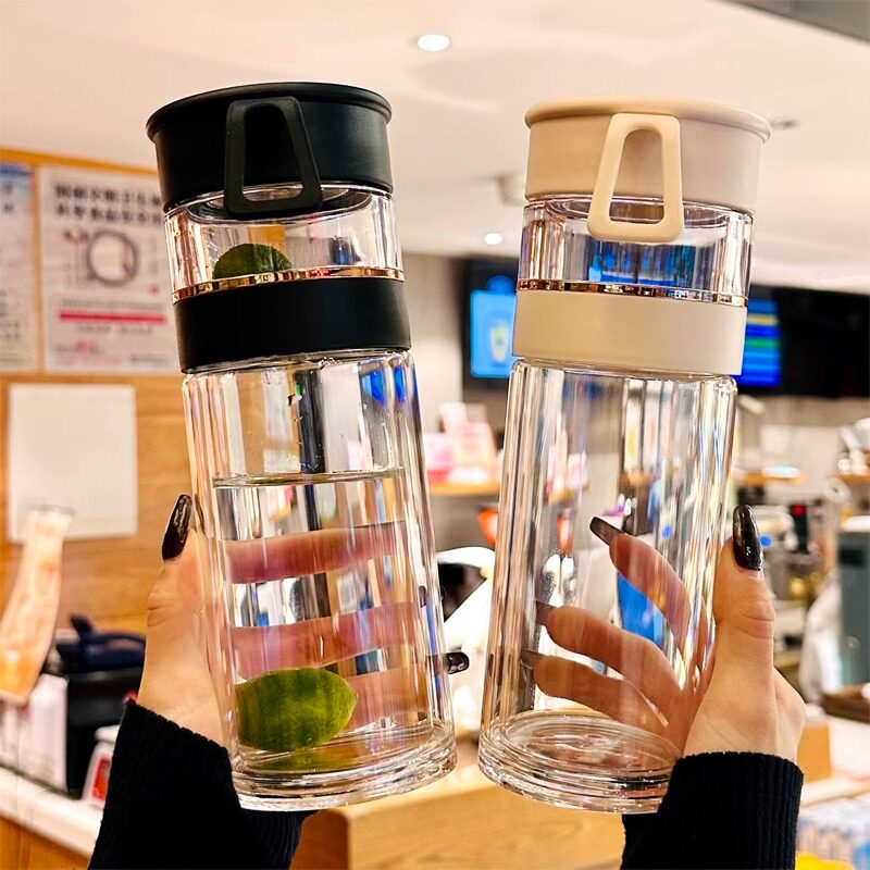 温度显示双层玻璃杯女便携高档泡茶杯男士大容量茶水分离喝水杯子
