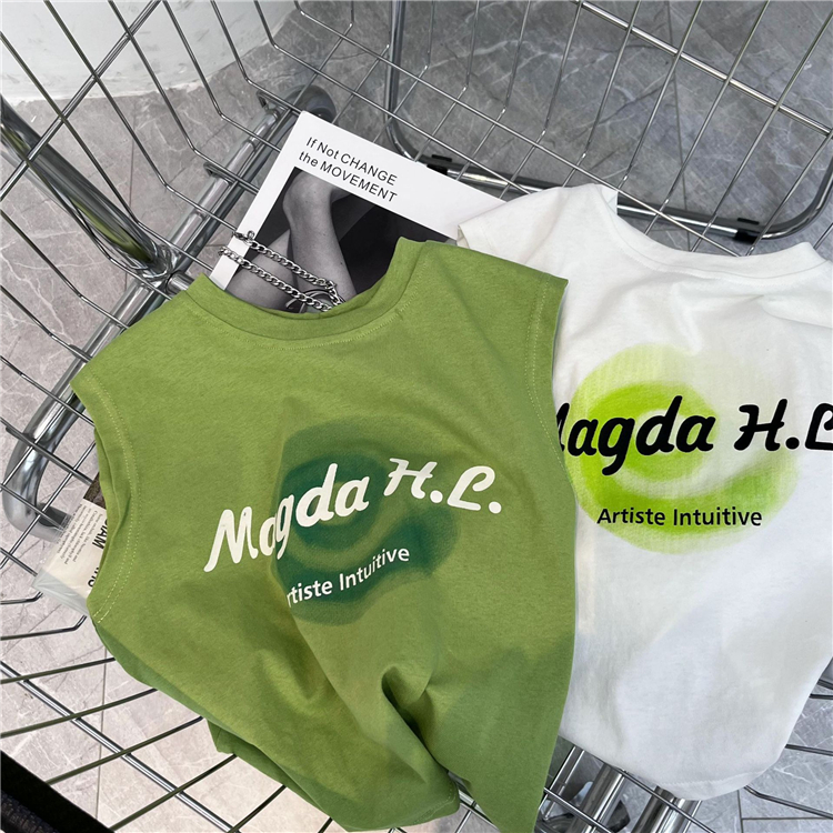 夏装儿童字母印花T恤背心男女童宝宝薄款宽松纯棉无袖休闲打底衫