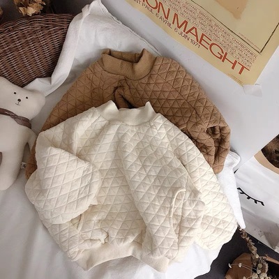 童装冬季韩版男女天空格卫衣外套