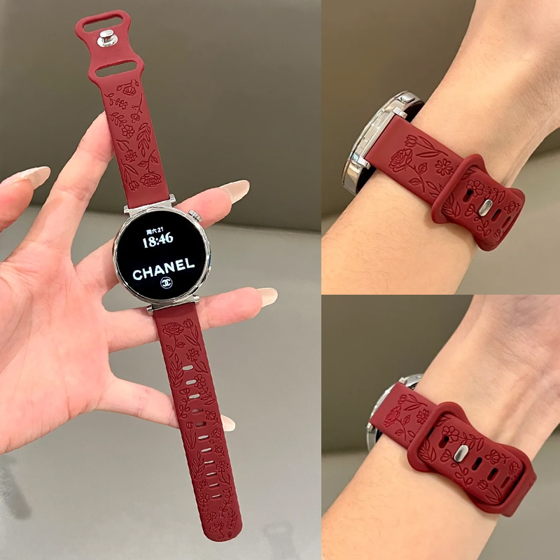 适用华为watchgt4手表带玫瑰硅胶表带gt5运动腕带watch3pro秋冬