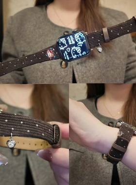 适用华为手表fit3/4pro表带kt波点灯芯绒iwatchS11苹果S1098秋冬