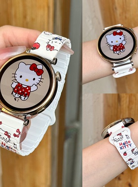 适用华为GT56表带Gt4手表kt猫印花硅胶磁吸腕带watch3Fit4Pro运动