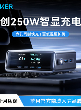 Anker Prime安克250W桌面充Pro多口氮化镓充电站PD快充头USB插头@@