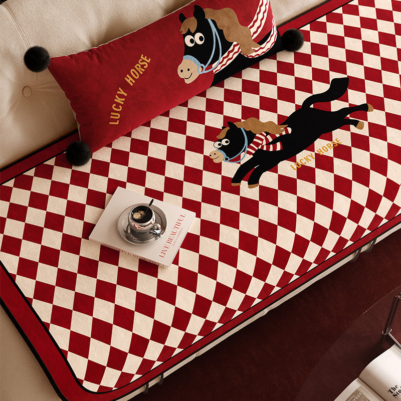 小马福吉红色菱格一片式异形沙发垫防猫抓坐垫可定制冬季2025新款