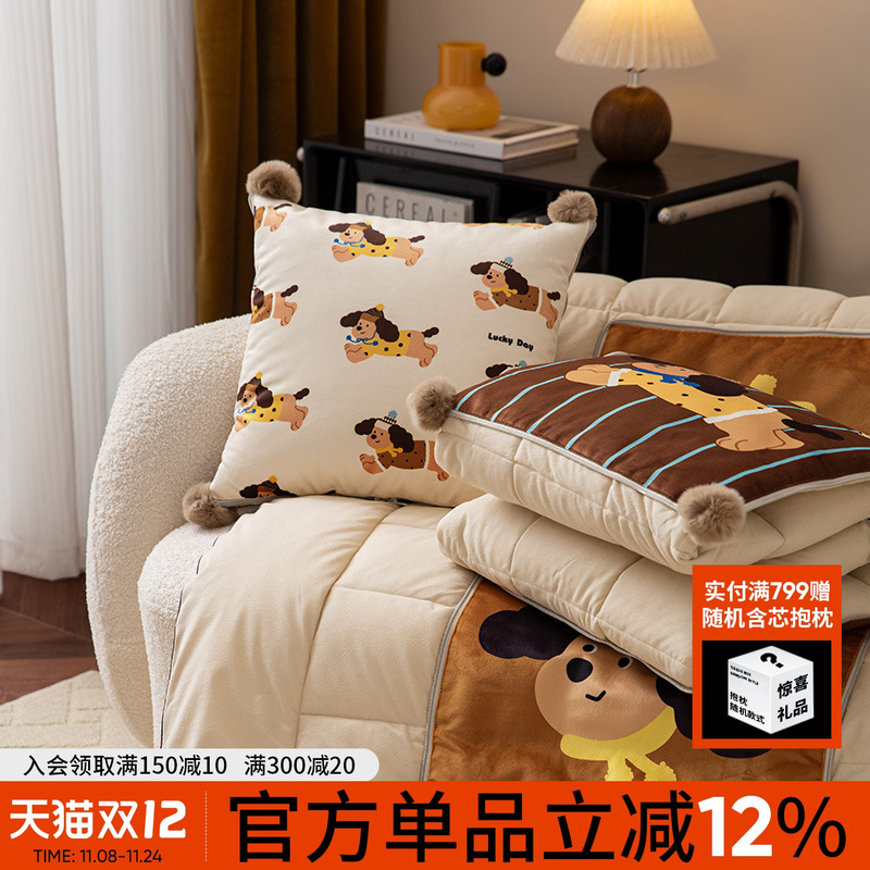 ins风卡通家用客厅沙发抱枕抱枕被二合一加厚办公室车载枕头毯子