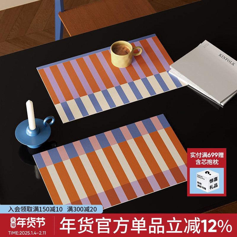 海岸记忆简约撞色条纹pvc餐垫防水防油碗碟隔热垫桌面保护皮革垫,居家布艺,餐垫,淘宝优惠券,粉丝福利购,淘宝优惠卷