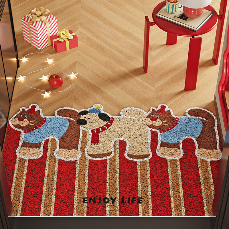 美式红色复古卡通进门门口入户丝圈地垫可定制pvc可裁剪除尘刮沙