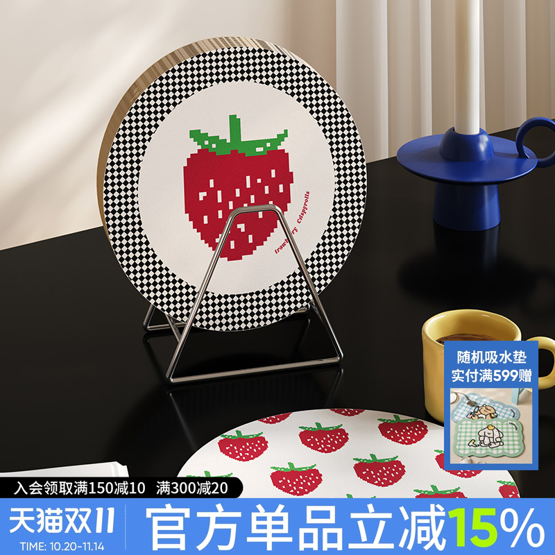 少女像素风吸水隔热杯垫碗垫