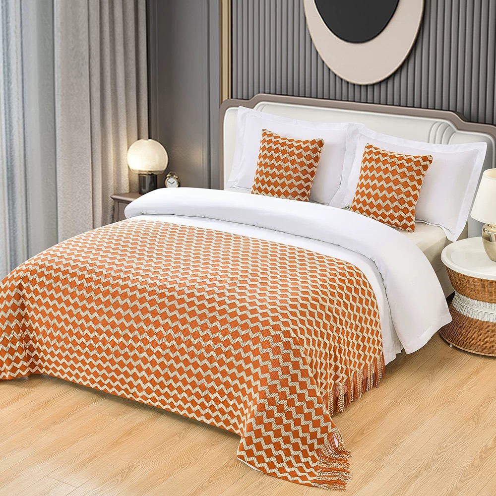 酸碱波浪床尾巾网红酒店床旗针织