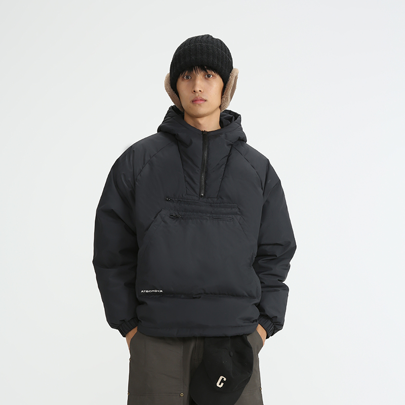 日系潮牌2025冬季新款日系立体贴袋90白鸭绒羽绒袄复古连帽羽绒服