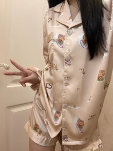 黑皮helloKitty冰丝睡衣女款2024新款夏季长袖短裤家居服套装礼物