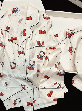 2025新款超火helloKitty睡衣冰丝女款春装凯蒂猫缎面家居服可外穿