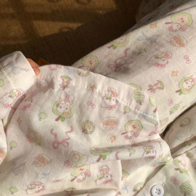 2025超火纯棉helloKitty睡衣布料100a类全棉纱夏可外穿长袖长裤