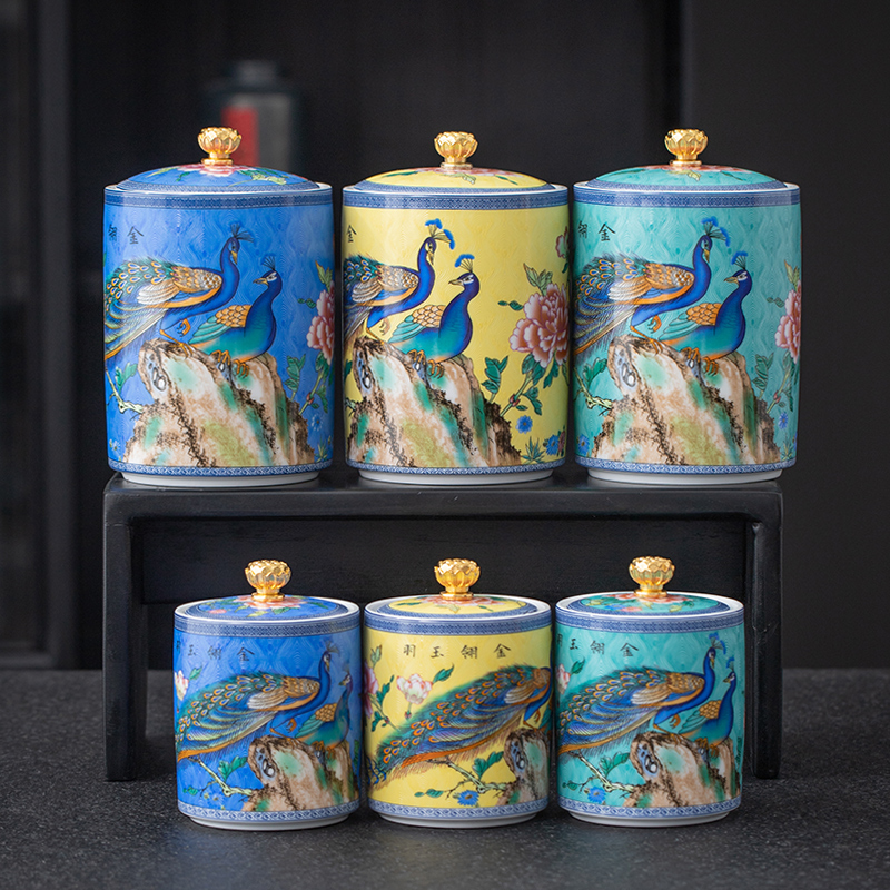 珐琅彩陶瓷茶叶罐密封防潮储存罐便捷随身茶罐迷你小罐子商务礼品