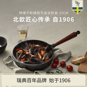 SKEPPSHULT斯肯特 铸铁不粘锅平底深锅煎锅25cm核桃木手柄 0250V