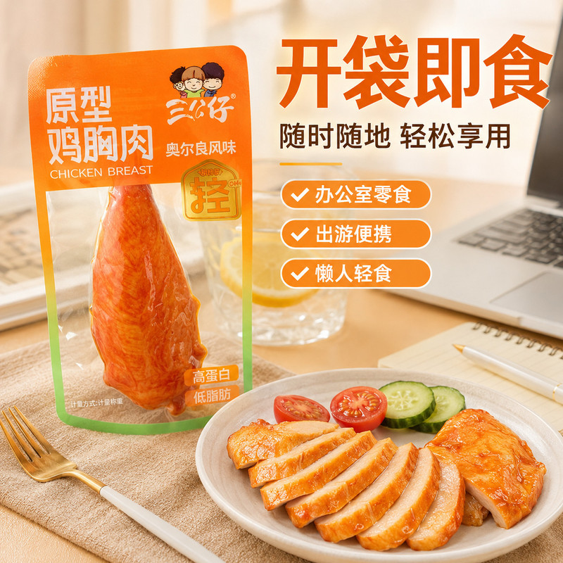 鸡胸肉高蛋白健身水煮代餐即食无低脂添加健康轻食低脂鸡小胸速食