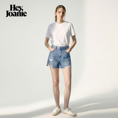 HJ828复古高腰破洞牛仔短裤女