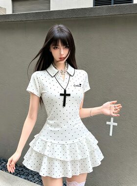 土曜日原创新款甜辣学院风套装女夏波点 Polo 裙小个子显瘦蛋糕裙