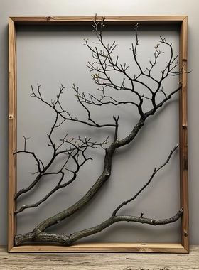 天然树枝禅意北欧装饰画框壁挂