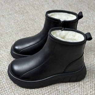 真软皮防滑拉链加绒大棉中老年妈妈女靴短靴子 靴女鞋 2025新款 冬季