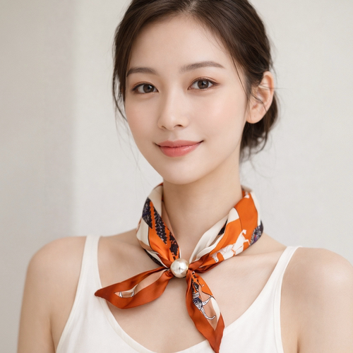 磁吸扣珍珠长条丝巾百搭护颈