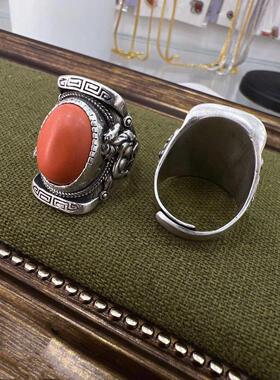 蒙古元素戒指大椭圆镶嵌男士复古马鞍回形纹腾民族风时尚男