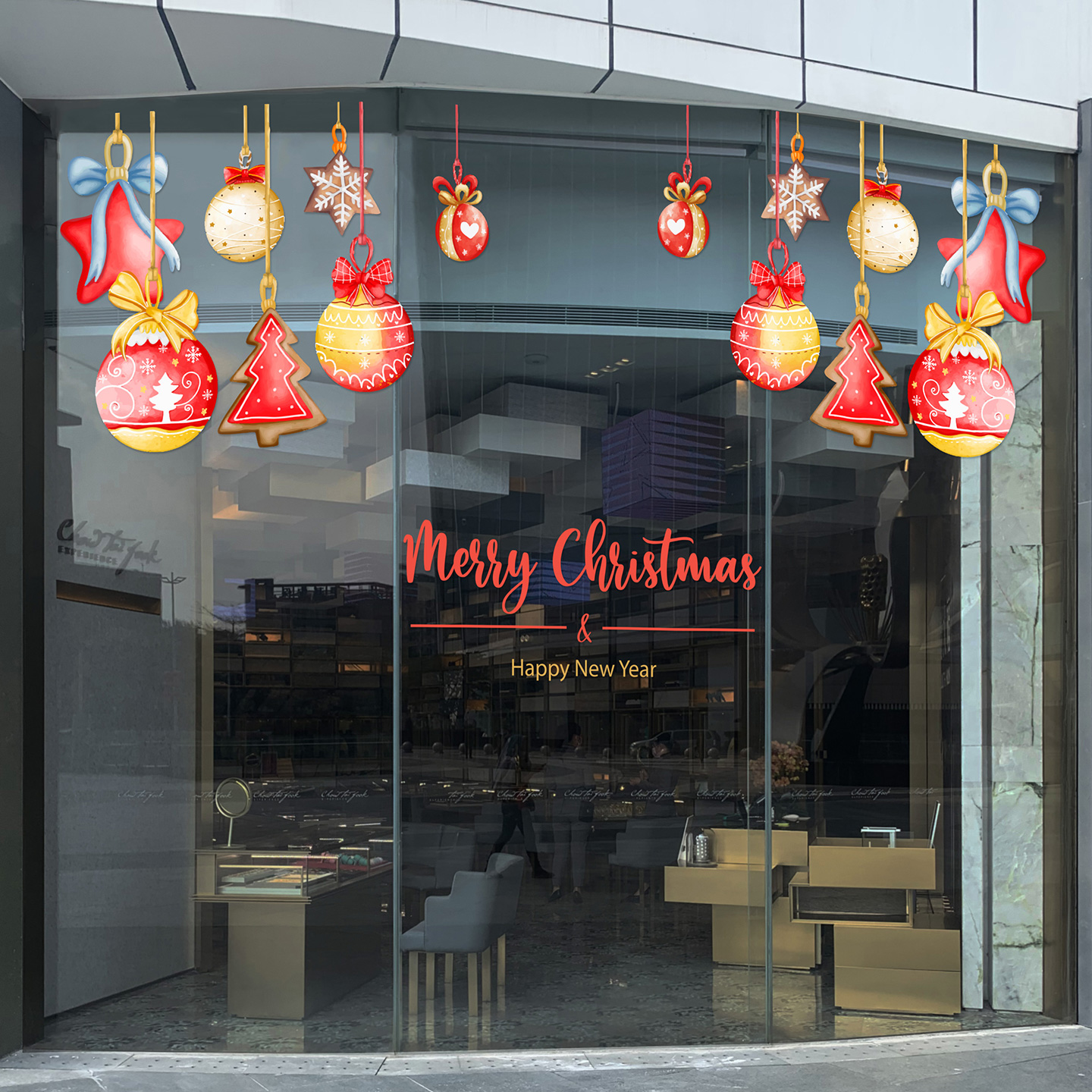 圣诞节玻璃贴纸商超酒店服装店橱窗装饰2026圣诞树吊饰静电贴画膜图片