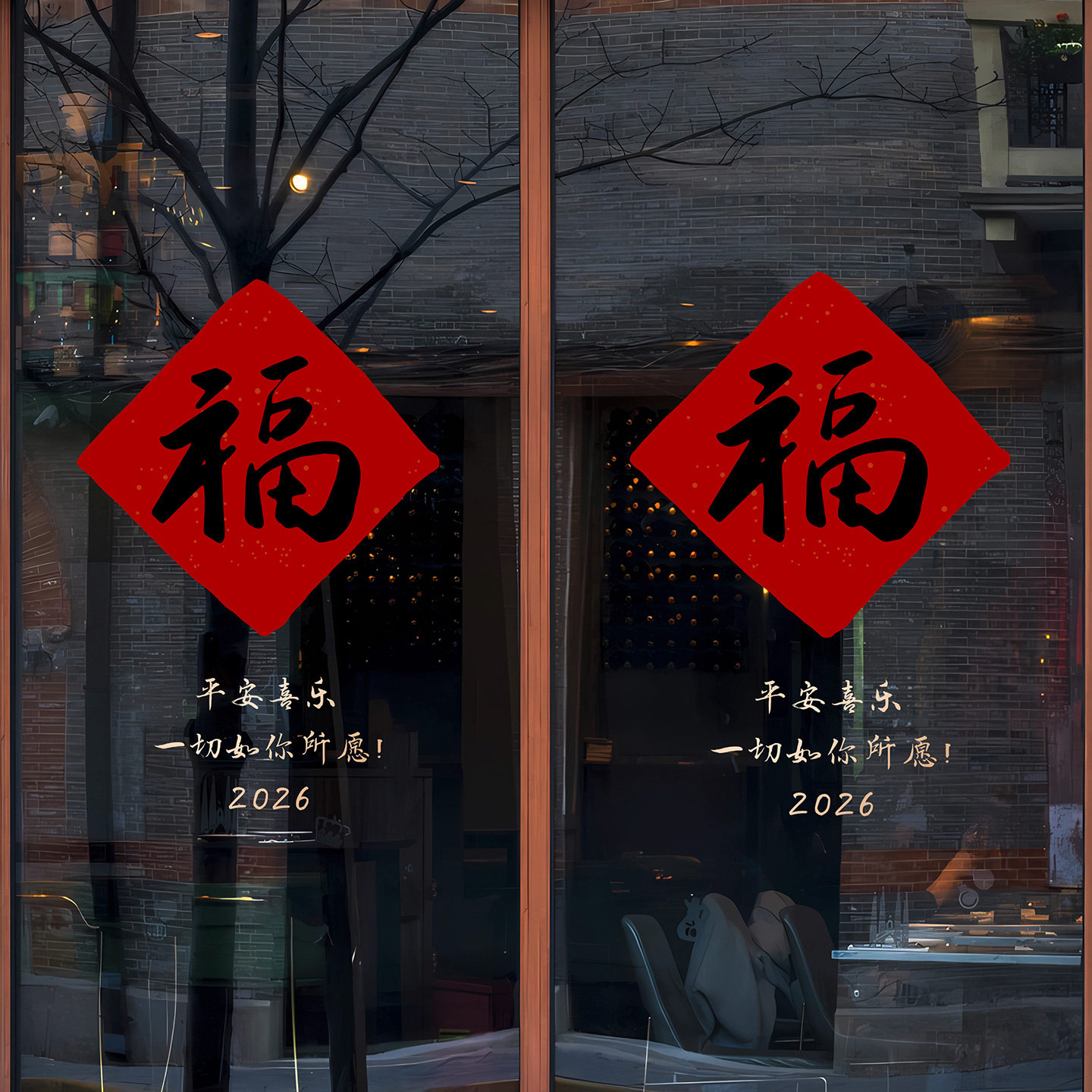 2026新年福字门窗贴喷水自粘静电贴春节对联过年书法黑字福贴纸