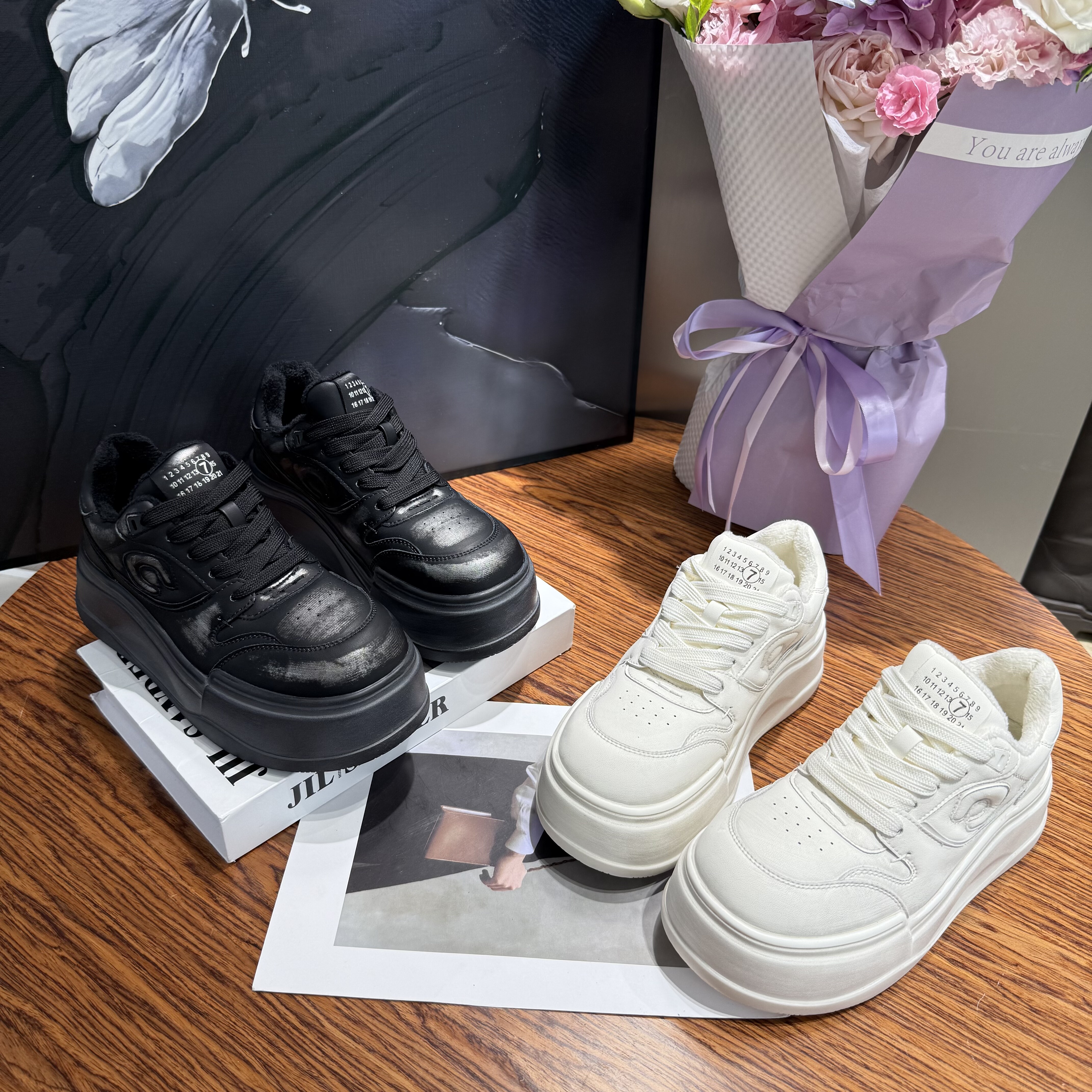 芭慕秀2025秋冬新款真皮厚底增高松糕底时尚女鞋洋气休闲鞋老爹鞋