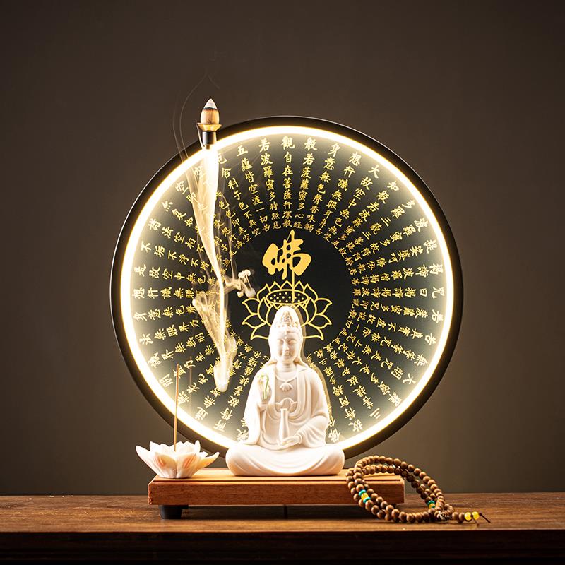 陶瓷观音菩萨佛像客厅家用可供奉茶桌观世音菩萨杨柳观音倒流香炉