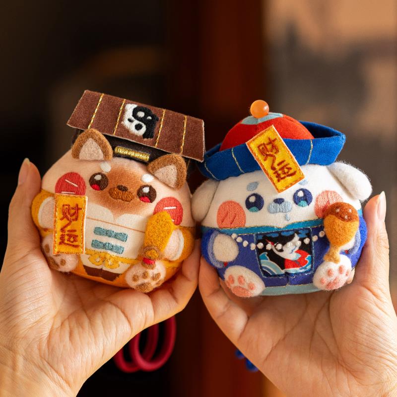 刺绣手工diy材料包小僵尸布艺玩偶国风招财布偶香囊挂件自绣礼物