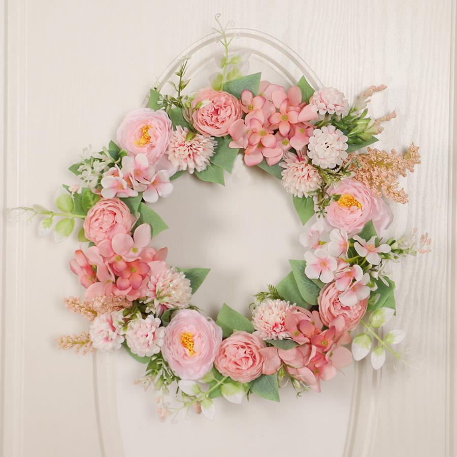 洋牡丹山茶花花环彷真花室内入室门挂橱窗商场装饰壁挂婚礼布置