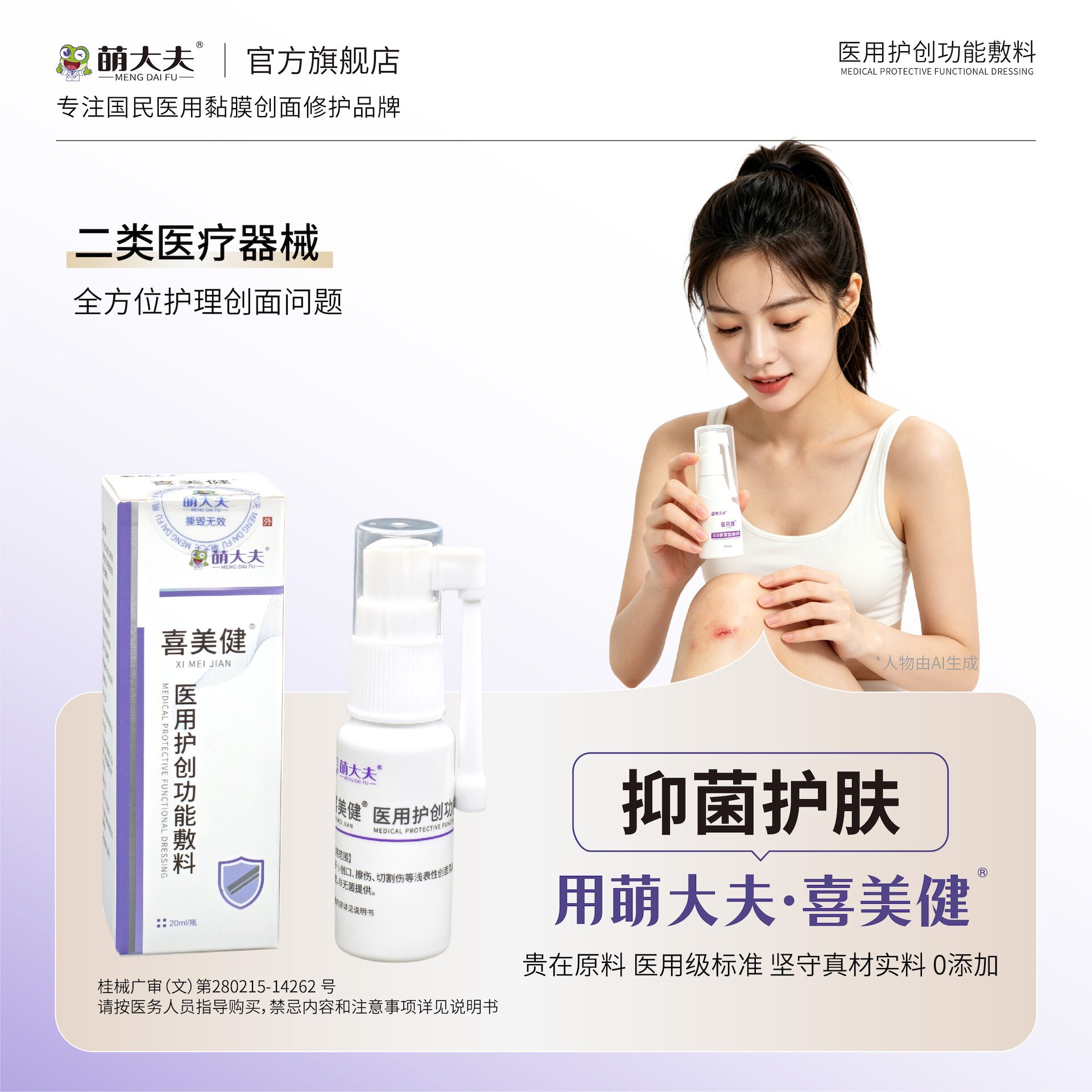 萌大夫喜美健抑菌喷剂包皮术后脚汗脚丫痒脱皮狐臭无色无味无激素 - 实物图