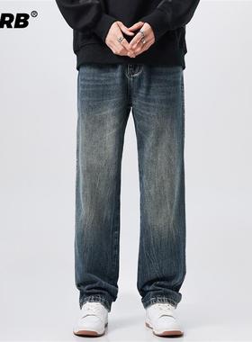 RHRB男士直筒牛仔裤男款秋冬美式复古宽松阔腿高街休闲长裤子春季